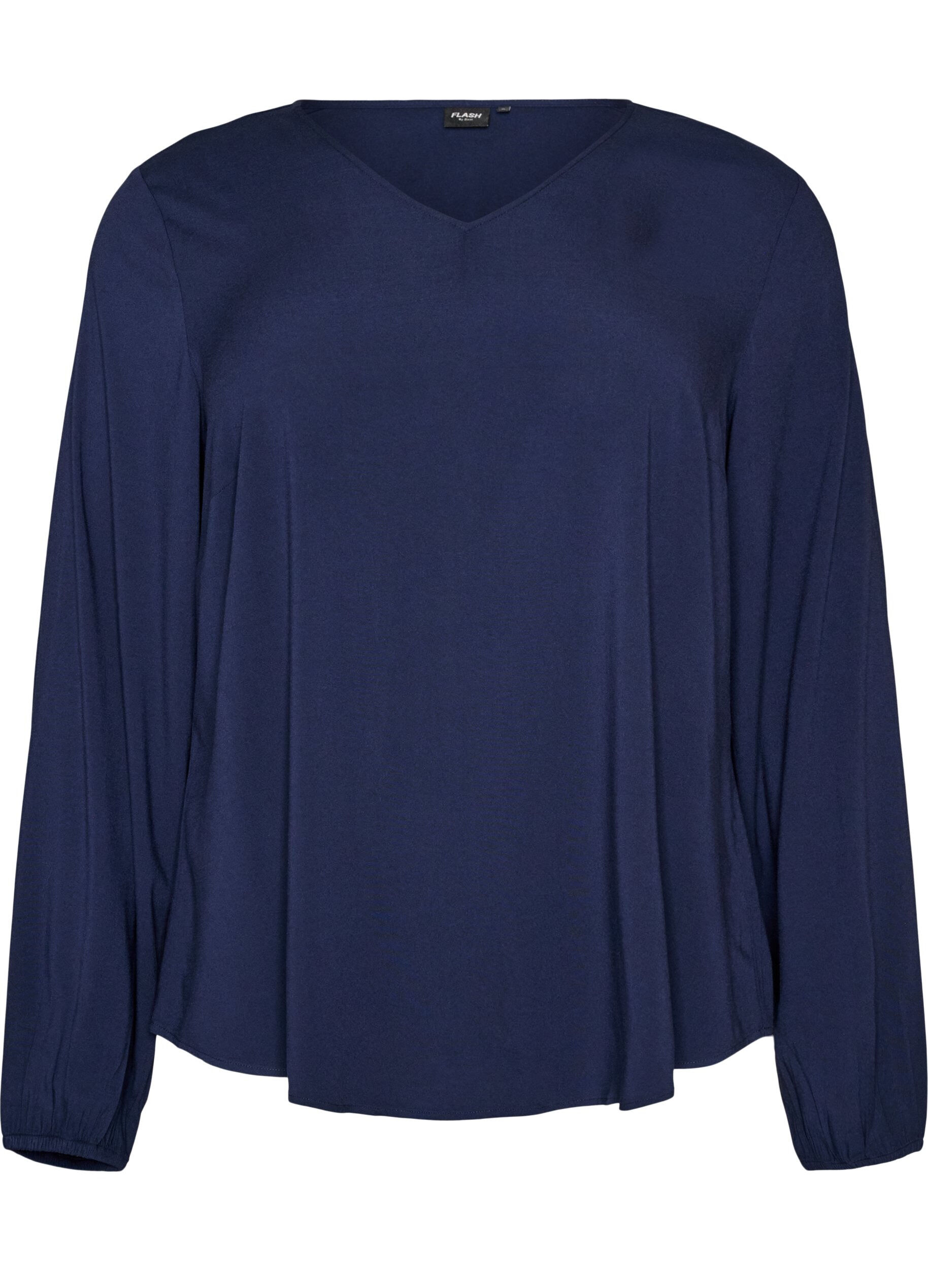 ZizzifashionViscose blouse with V-neck and rounded hem, Blue, Packshot image number 0