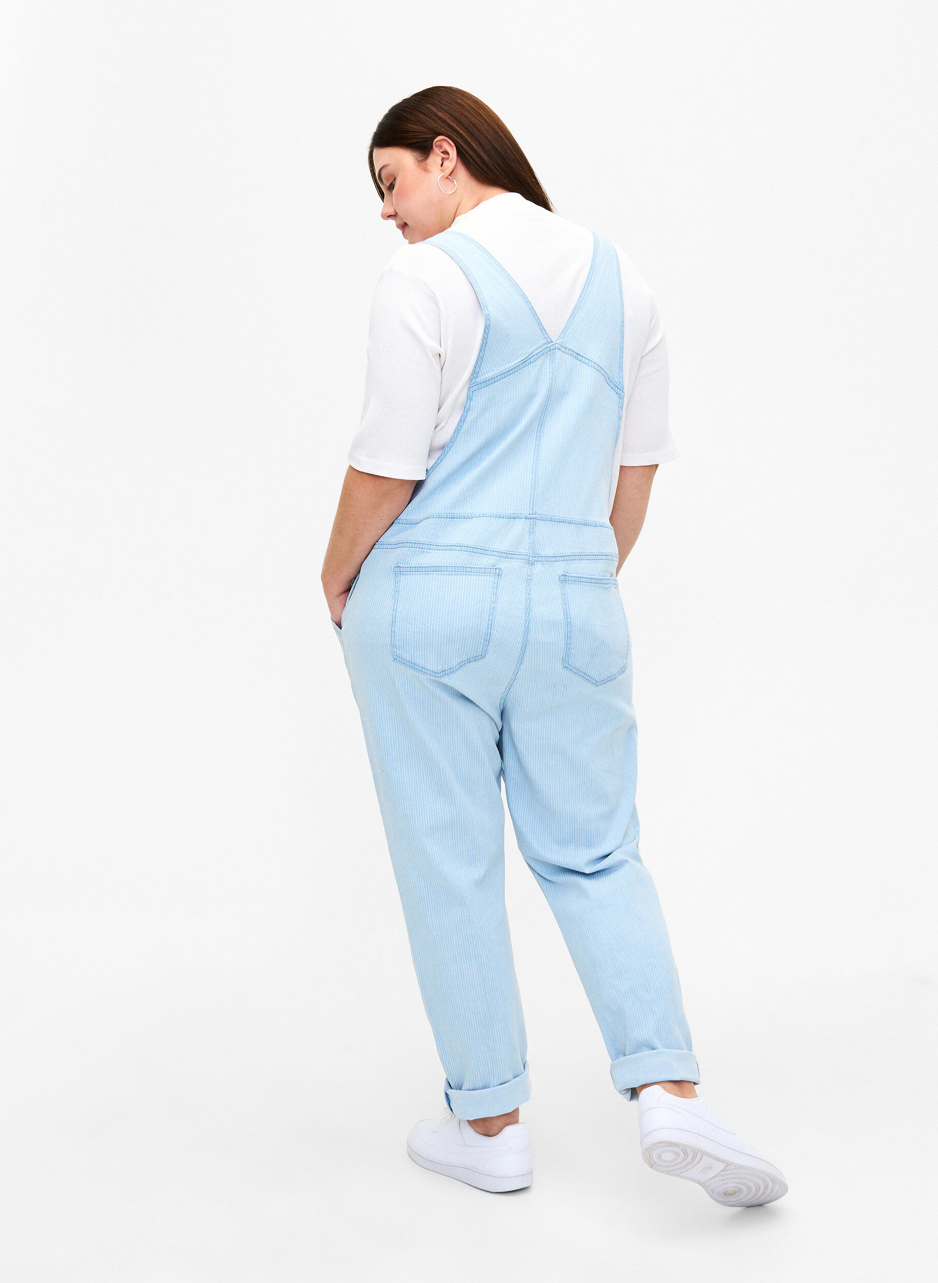 Zizzifashion Striped denim overalls, L. Blue Denim Stripe, Model image number 1