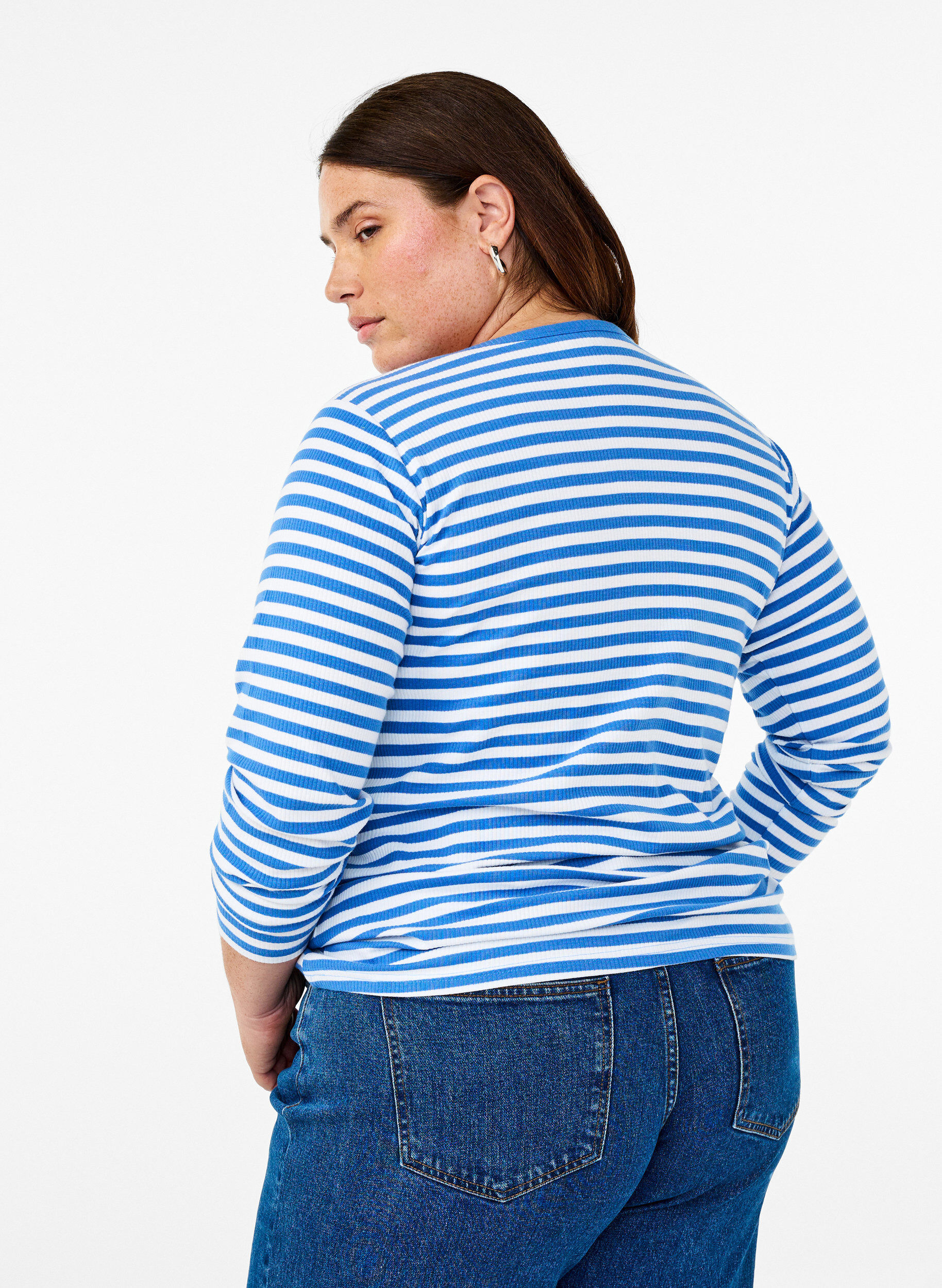 Zizzifashion Striped blouse with long sleeves, Blue, Model image number 2