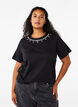 T-shirt with round neck and rhinestones, Black, Model image number 0