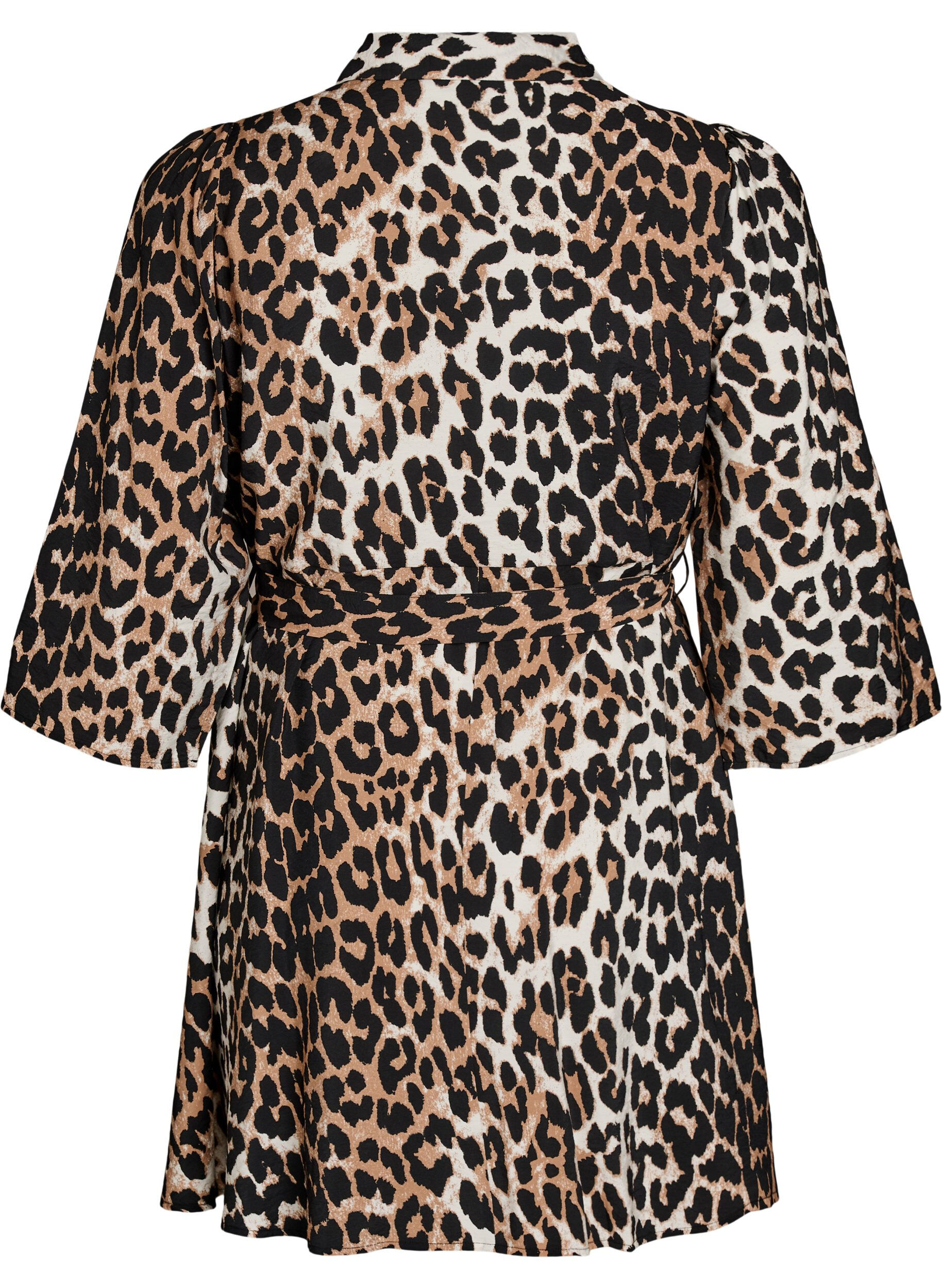 Zizzifashion Patterned tunic with a tie-belt and 3/4 sleeves, Brown, Packshot image number 1