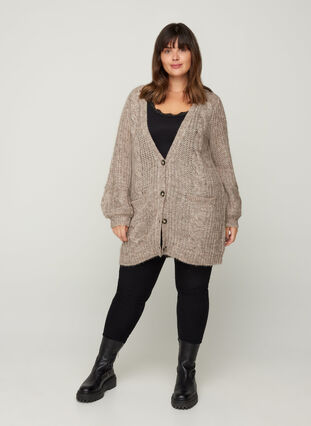 Knitted cardigan with a pattern and pockets, Iron melange, Model image number 3
