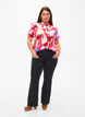 Satin shirt blouse with print and ruffle details, Geranium Graphic AOP, Model image number 2
