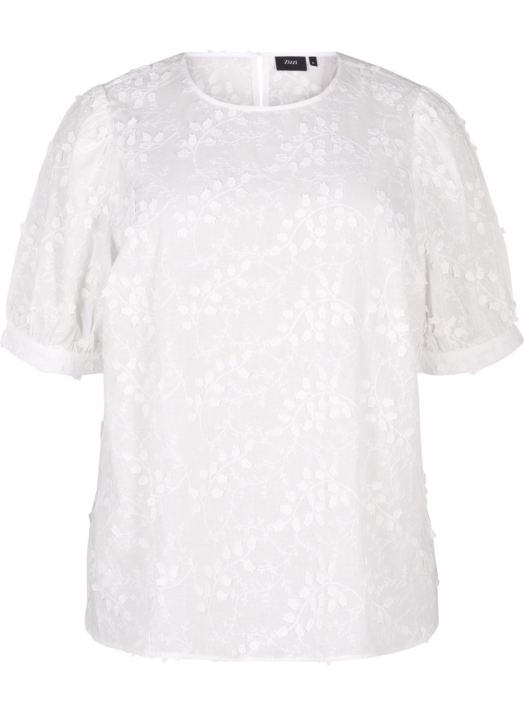 Short-sleeved blouse with embroidery and a round neck