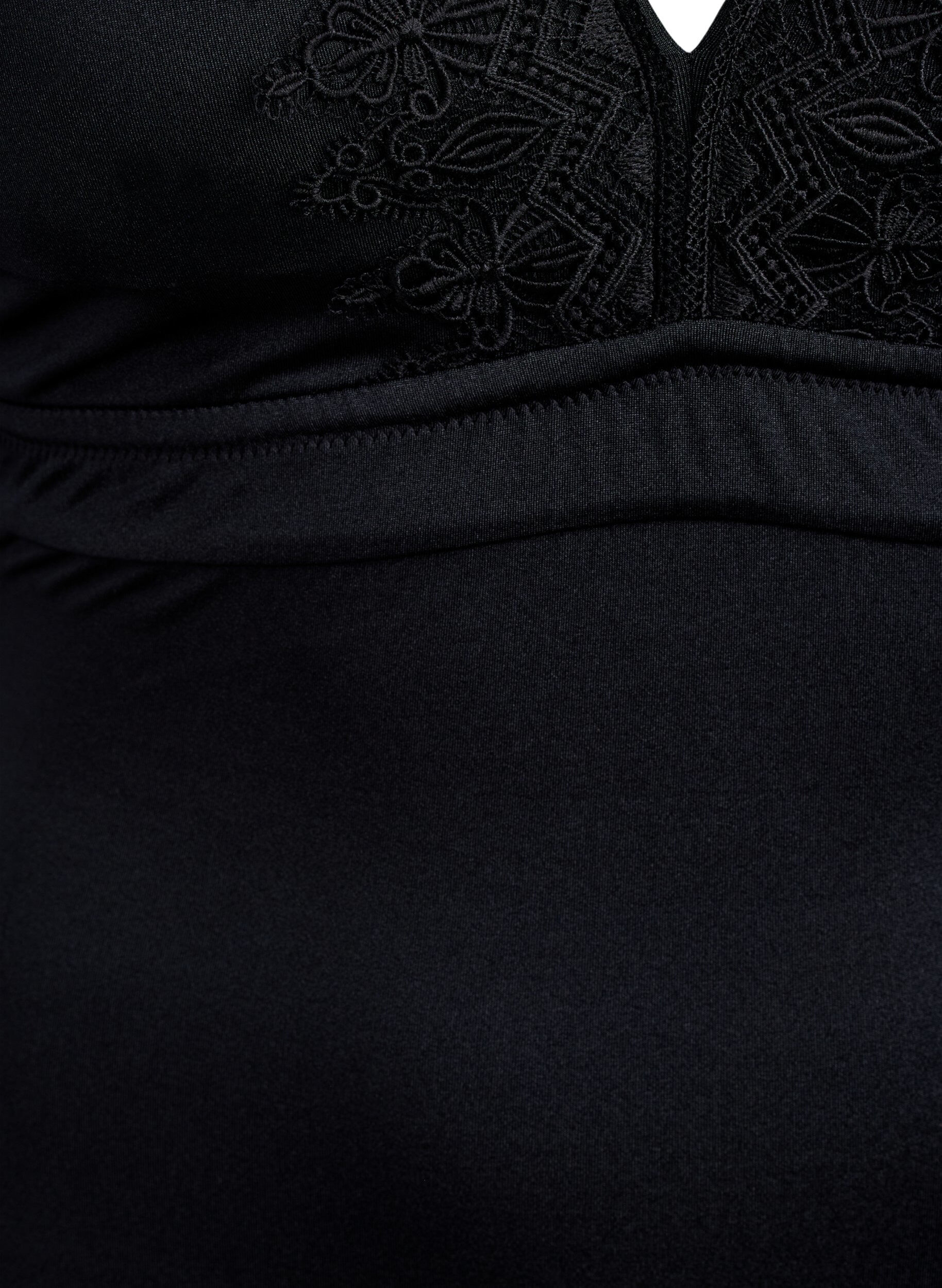 Zizzifashion Swimsuit with v-neck and embroidery, Black, Packshot image number 2