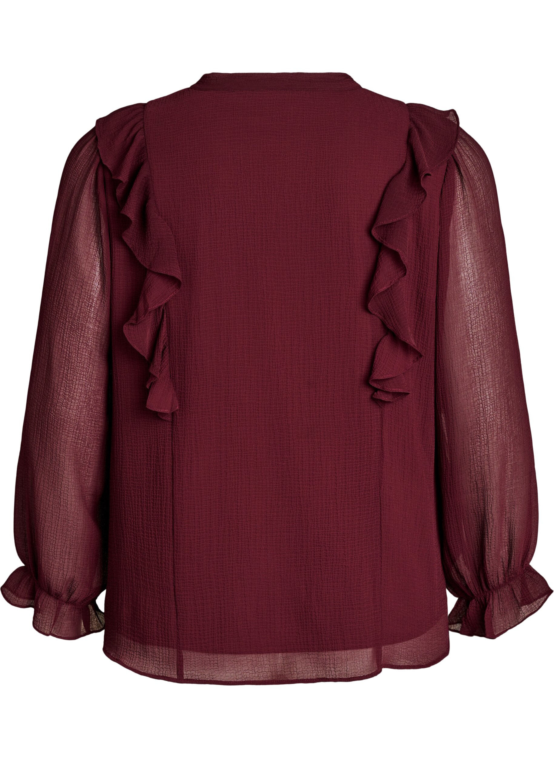 ZizzifashionSheer blouse with ruffles and tie-fastening, Red, Packshot image number 1