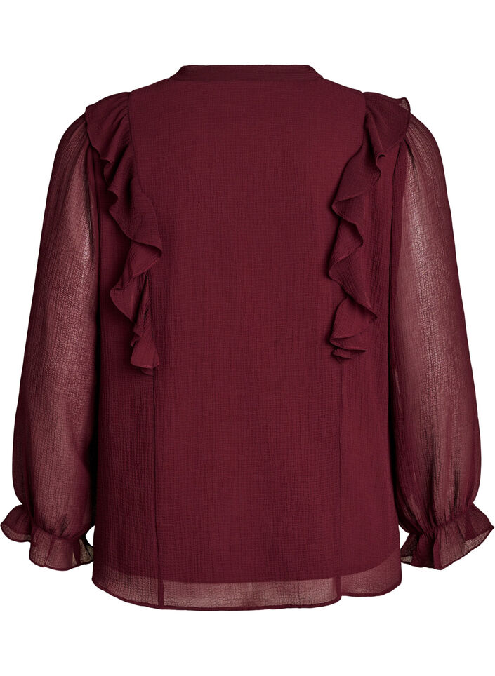 Sheer blouse with ruffles and tie-fastening, Red, Packshot image number 1