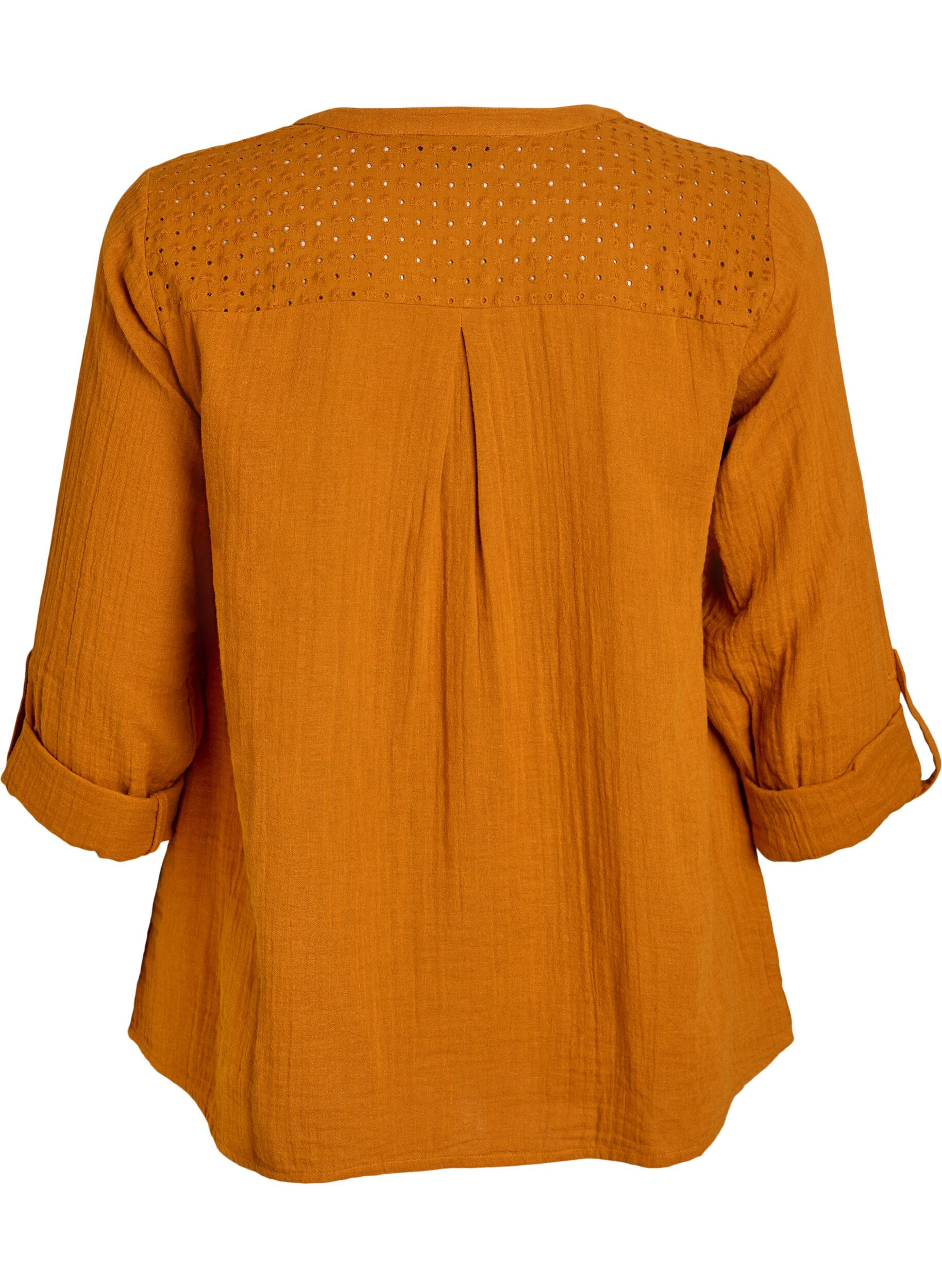 Zizzifashion Blouse in cotton muslin with broderie anglaise, Orange, Packshot image number 1