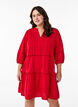3/4 sleeve cotton dress with ruffles, Red, Model image number 0