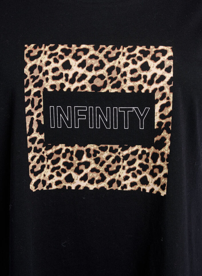 T-shirt with leopard print and text, Black Leo, Packshot image number 2