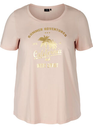 Short-sleeved cotton t-shirt with a print, Rose Smoke CALIFORN, Packshot image number 0
