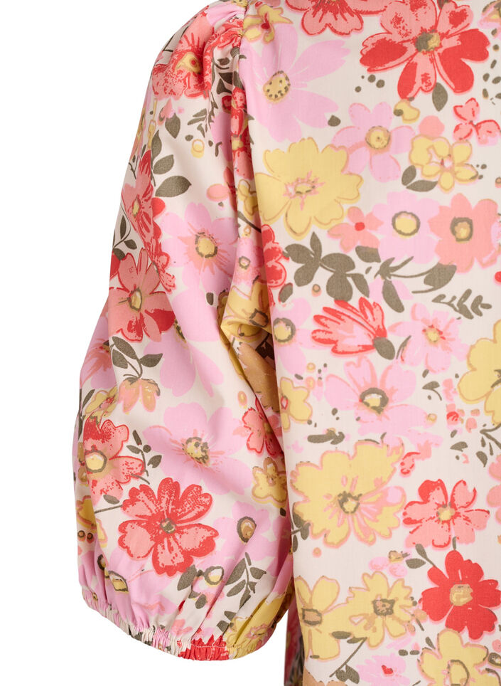 Floral blouse with eyelet embroidery and V-neck, Rose, Packshot image number 3