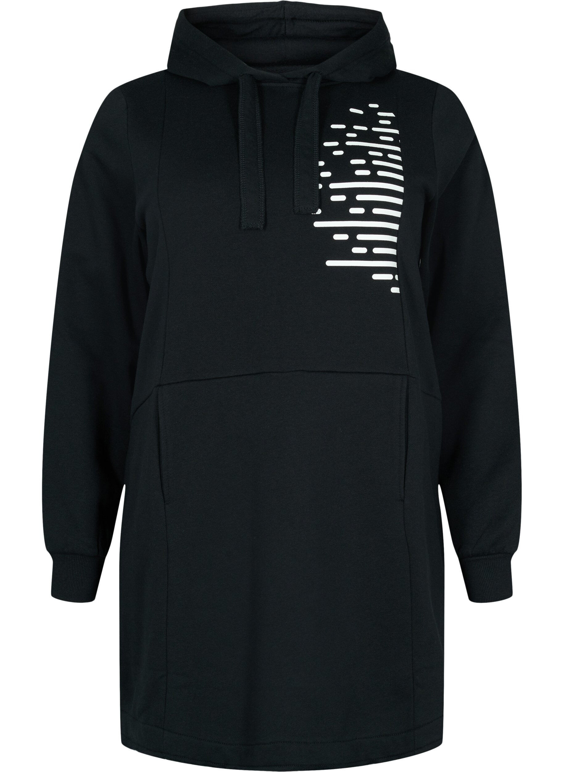 Zizzifashion Long sweatshirt with hood and pockets, Black, Packshot image number 0