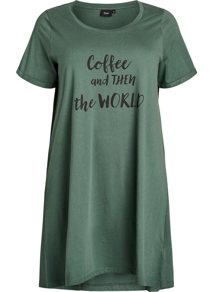 Short-sleeved nightgown in organic cotton, Green, Packshot image number 0
