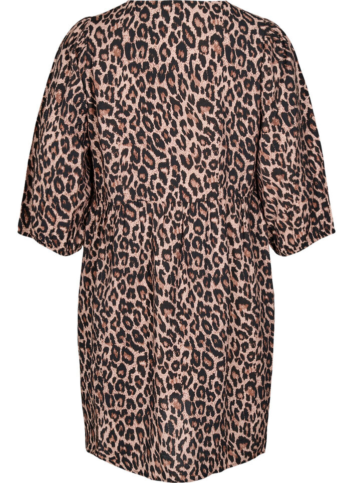 Dress with bows and 3/4 sleeves, LEO AOP, Packshot image number 1