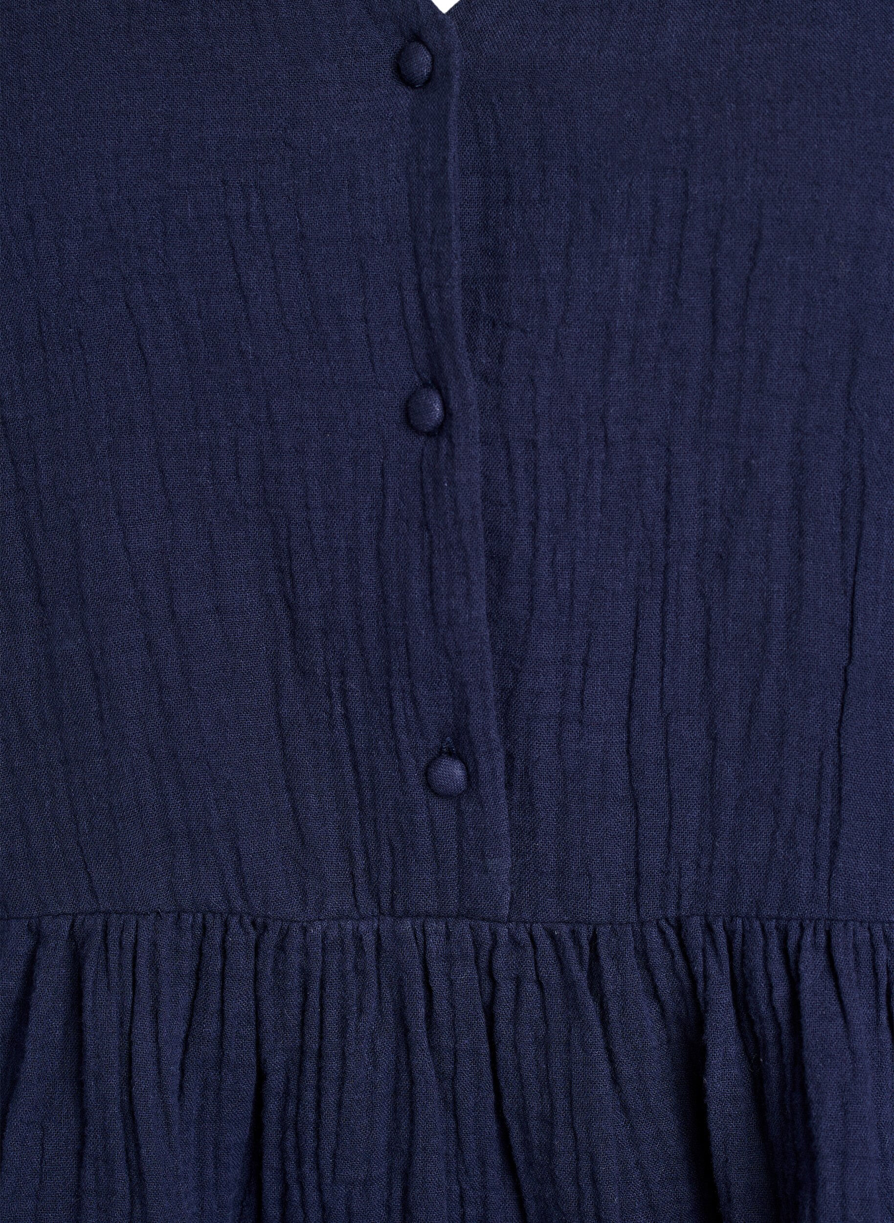 Zizzifashion Sleeveless cotton muslin blouse with ruffles, Blue, Packshot image number 2