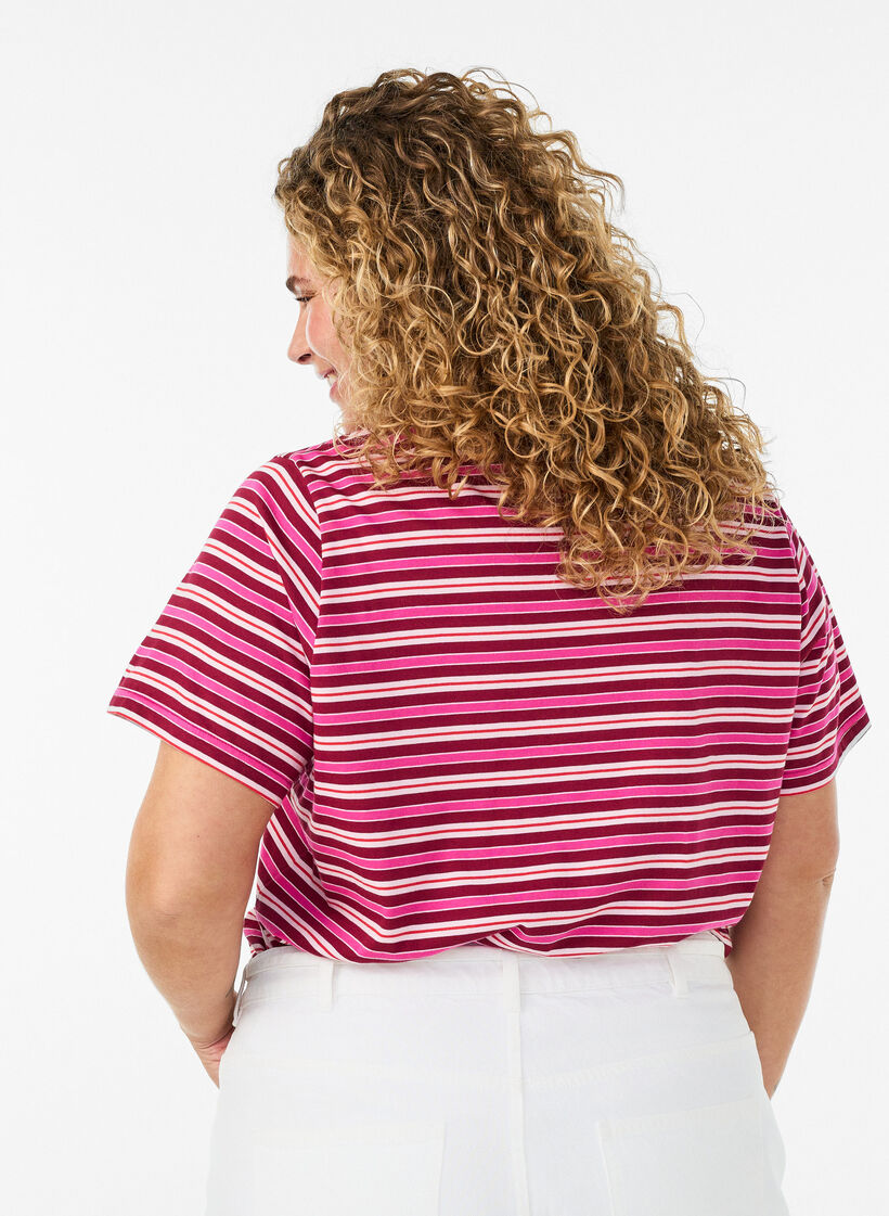 Striped organic cotton T-shirt, Red, Model image number 2