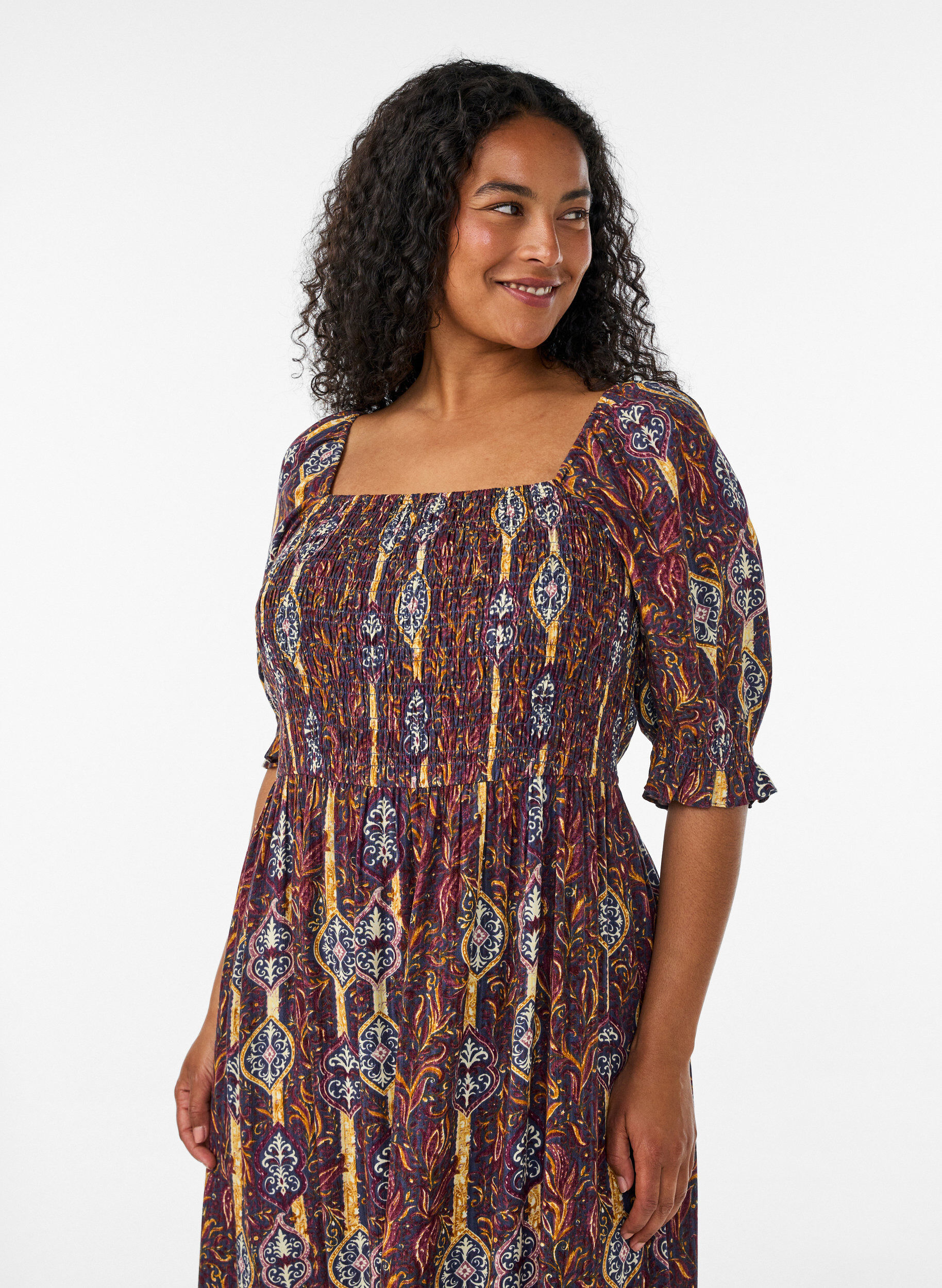 ZizzifashionSummer dress in viscose with paisley print, Purple, Model image number 2