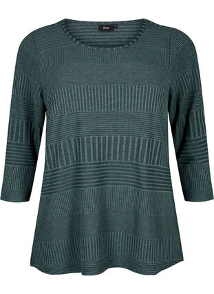 Blouse with 3/4 sleeves and striped pattern, Scarab Melange, Packshot image number 0
