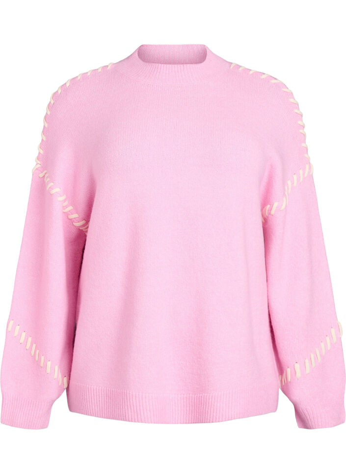 Jumper with decorative stitching, Pink, Packshot image number 0