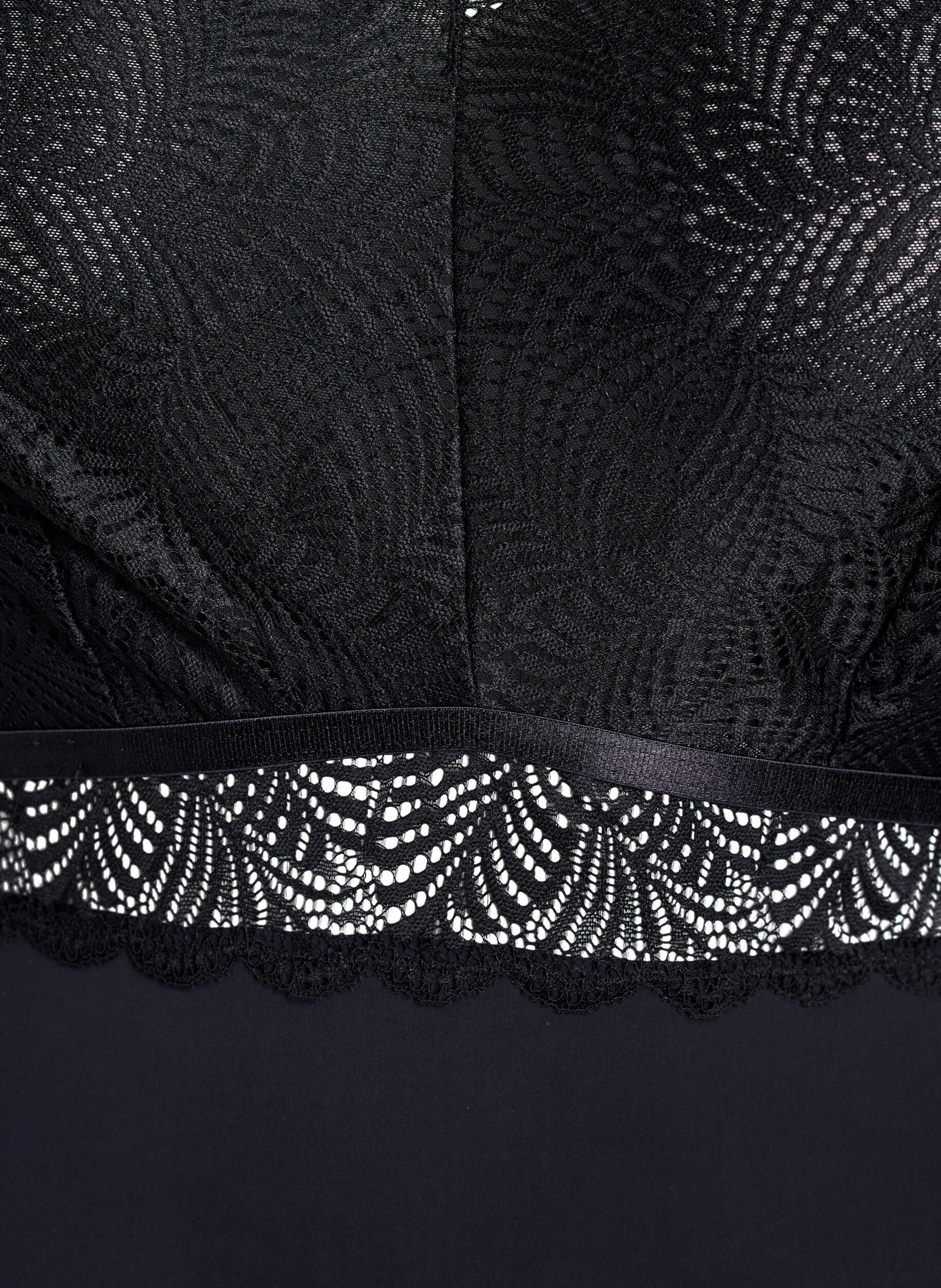 Zizzifashion Bodystocking with lace and short sleeves, Black, Packshot image number 2