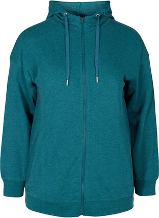 Sweater cardigan with a zip and hood, Deep Teal, Packshot image number 0