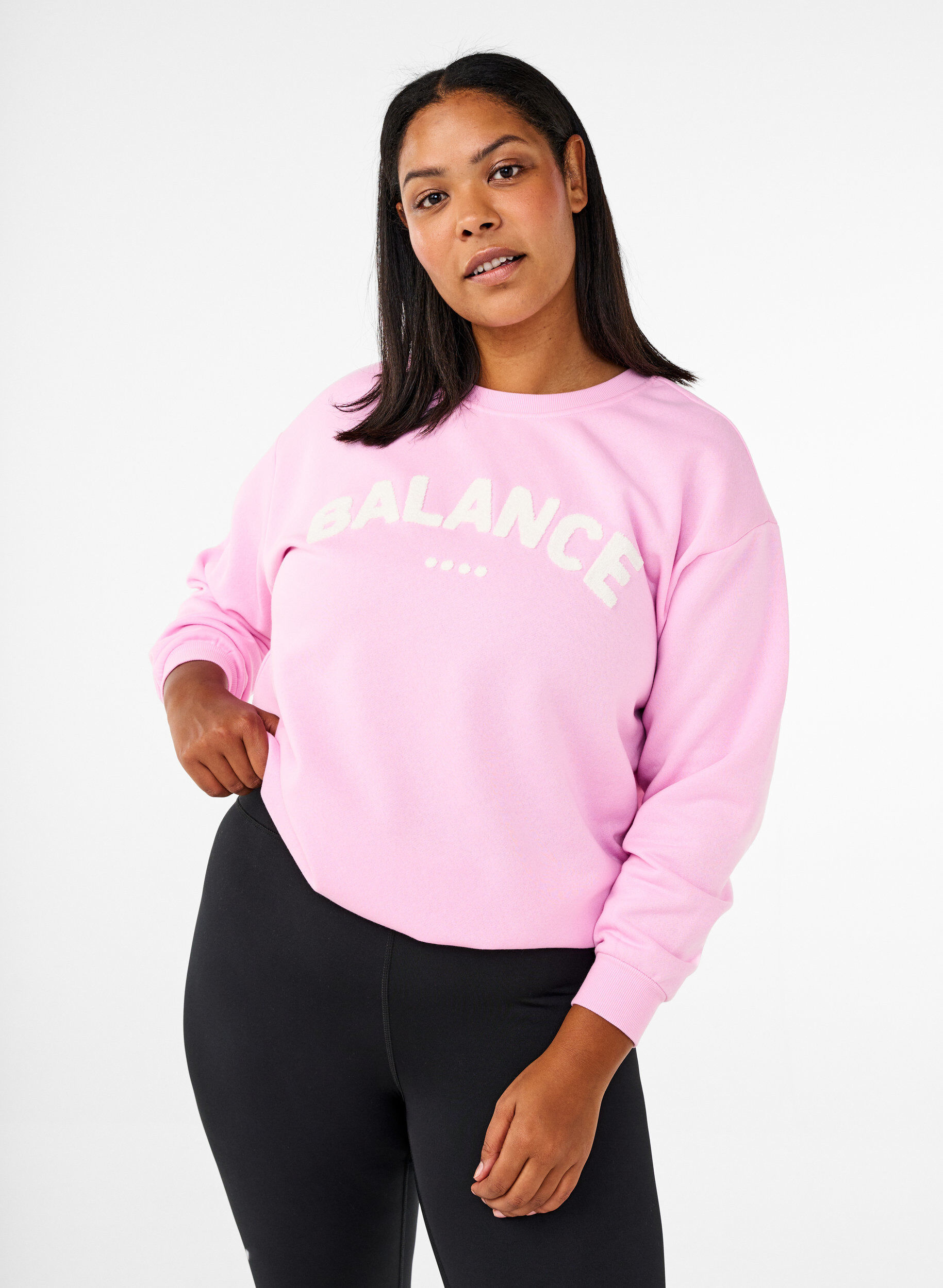 Zizzifashion Sweatshirt with terry text, Pink, Model image number 0