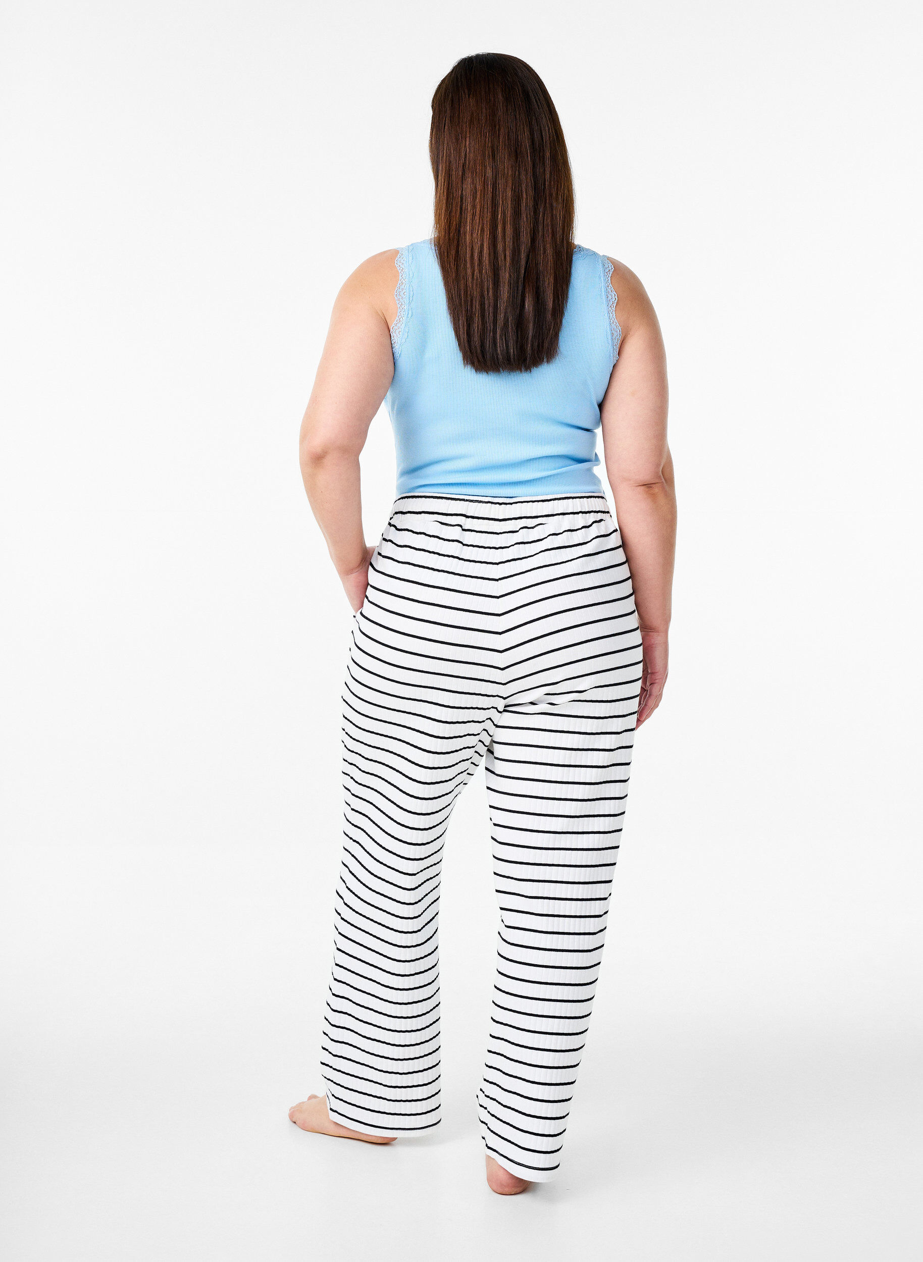 Zizzifashion Loose night trousers with stripes, White, Model image number 1