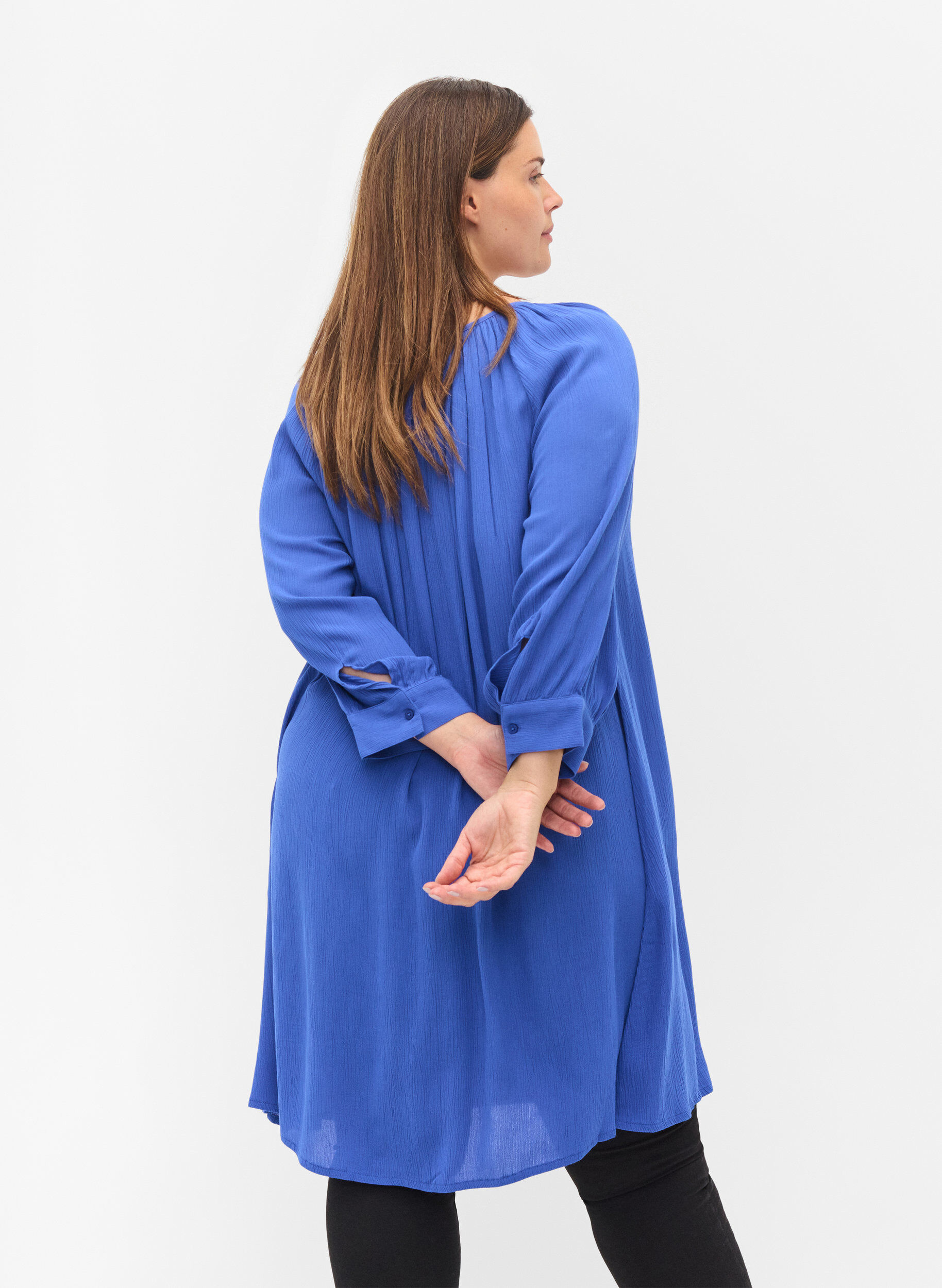 Zizzifashion Viscose tunic with 3/4 sleeves, Dazzling Blue, Model image number 1