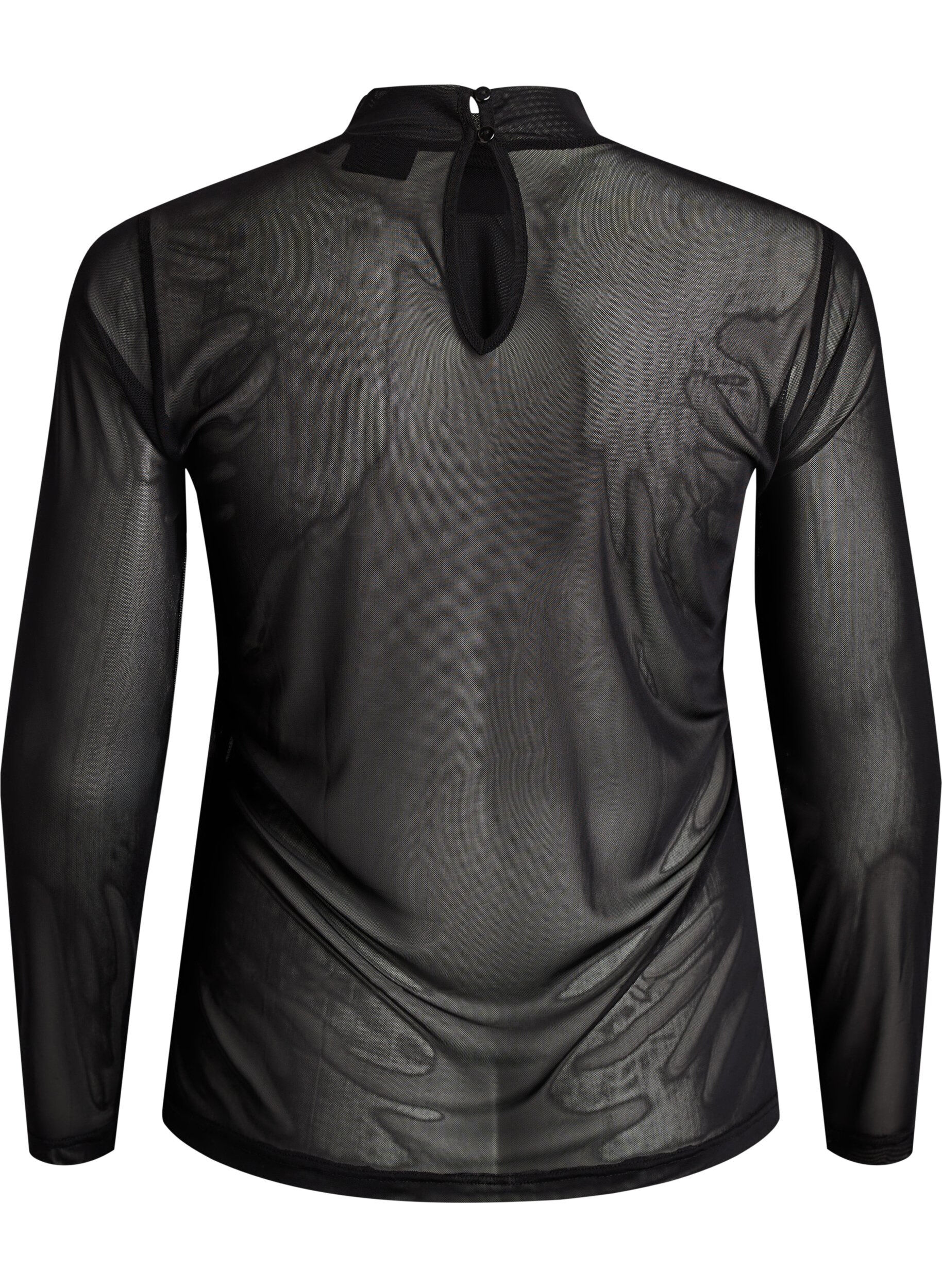 ZizzifashionFitted mesh blouse with long sleeves, Black, Packshot image number 1