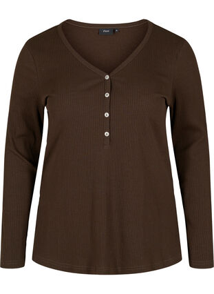 Long sleeve ribbed blouse with button detailing, Molé, Packshot image number 0