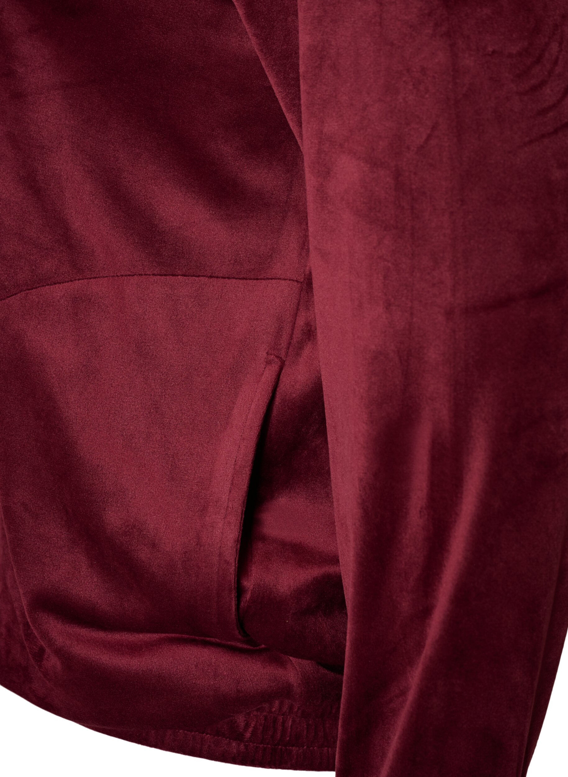ZizzifashionSoft velour cardigan with a zipper and high collar, Red, Packshot image number 3