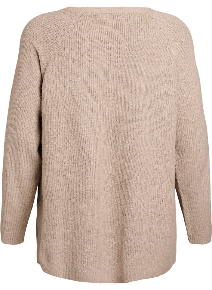 Knitted jumper with a diagonal pattern and raglan sleeves, Beige, Packshot image number 1
