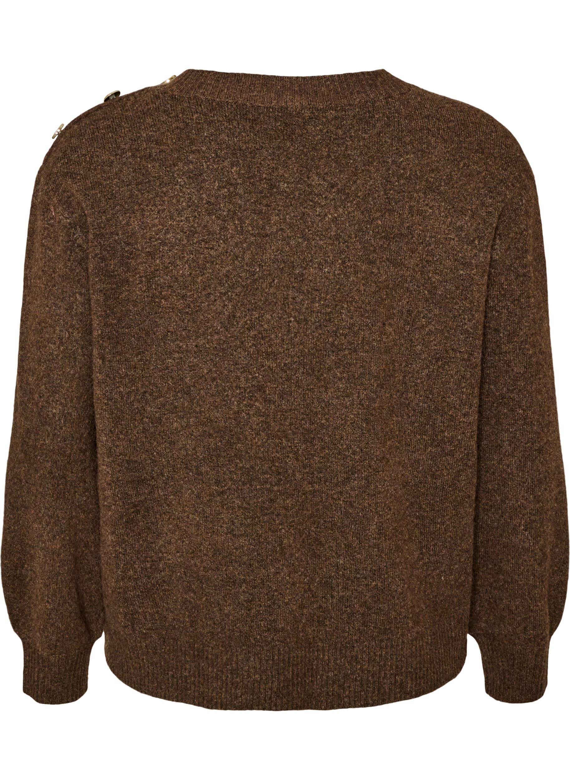 ZizzifashionKnit blouse with button detail, Brown, Packshot image number 1