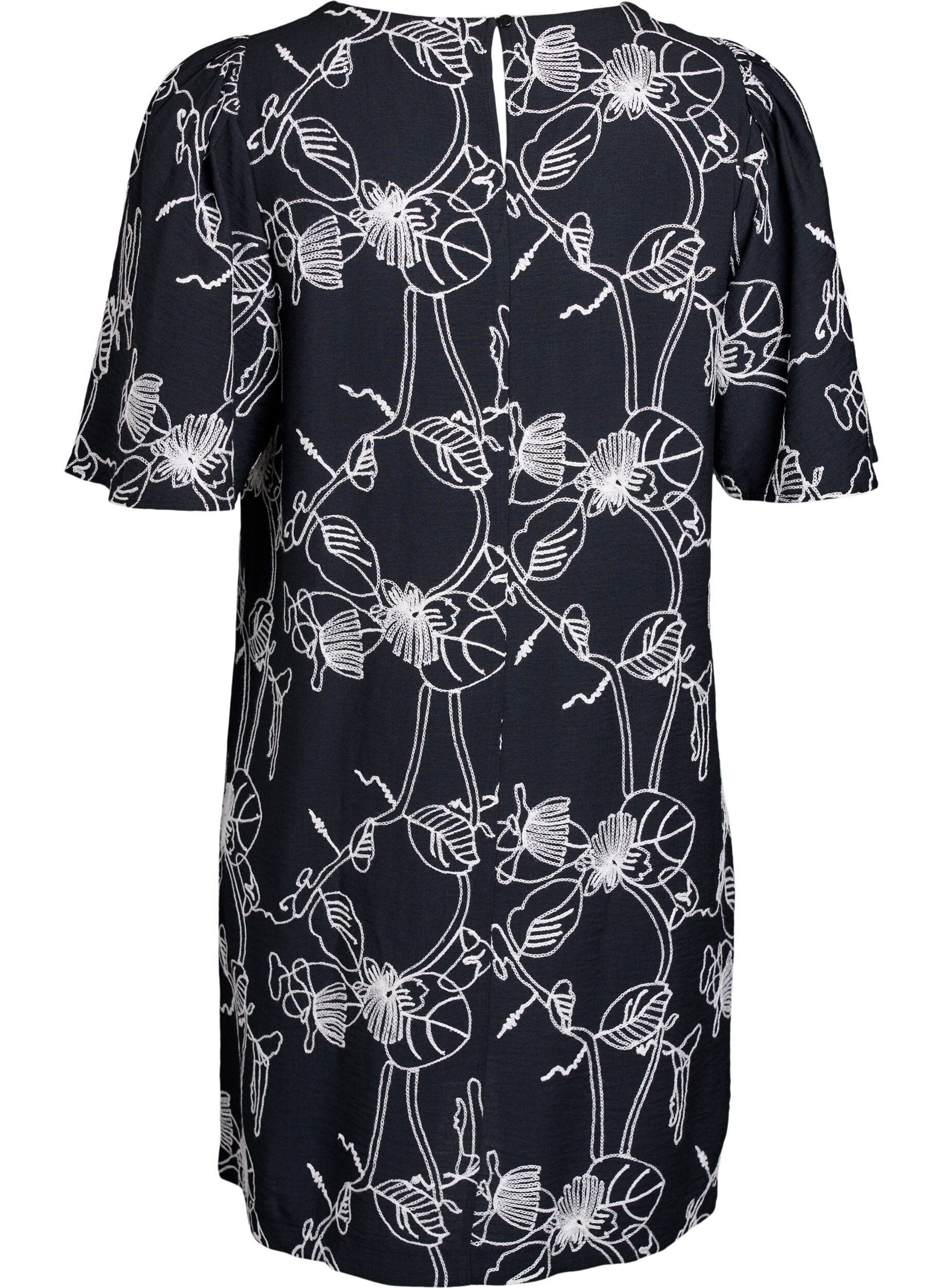 Zizzifashion Short A-line dress with embroidered pattern, Black, Packshot image number 1