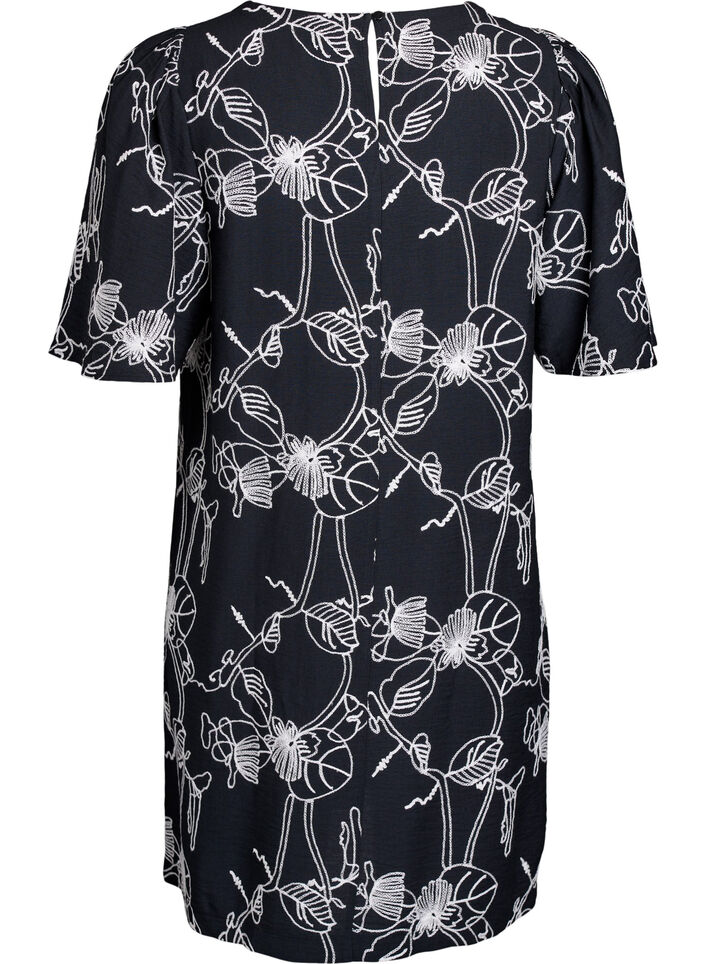 Short A-line dress with embroidered pattern, Black, Packshot image number 1