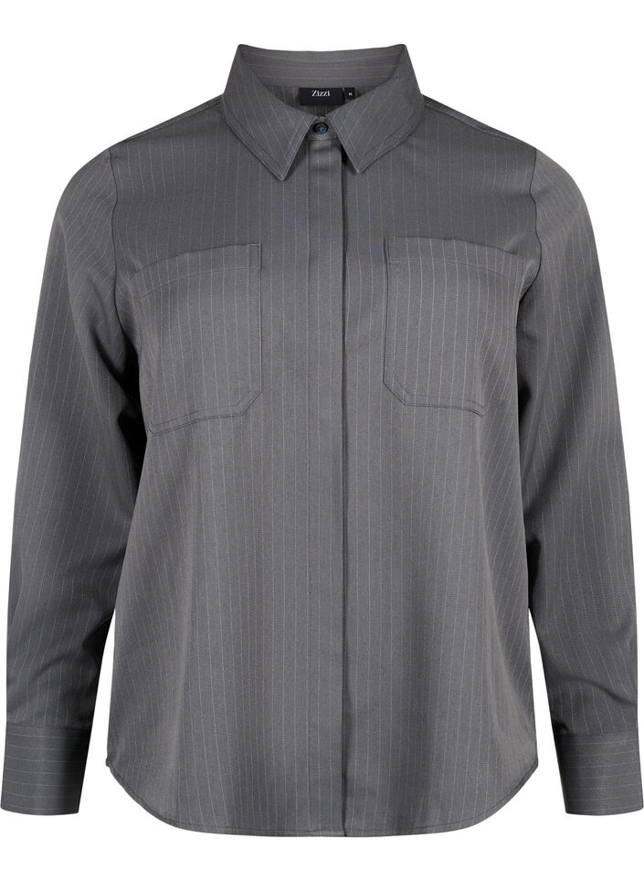 Pinstriped shirt with collar and chest pockets, Dark Shadow Pin St., Packshot image number 0