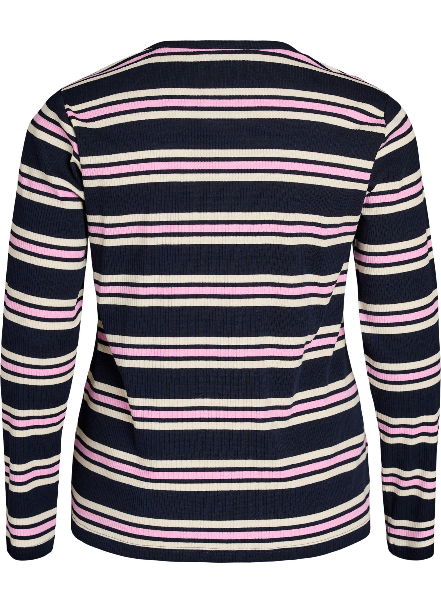 Zizzifashion Long-sleeved night top in ribbed jersey with stripes, Blue, Packshot image number 1