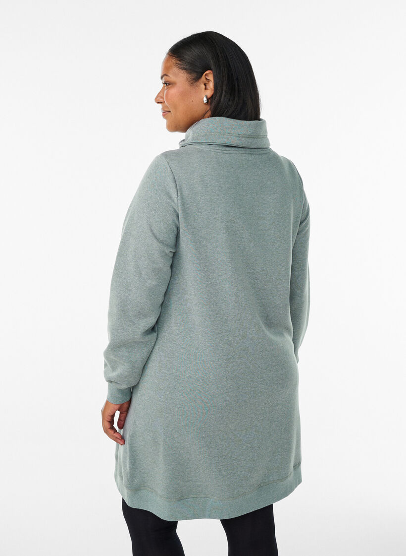 Short sweatshirt dress with high collar and pockets, Green, Model image number 2