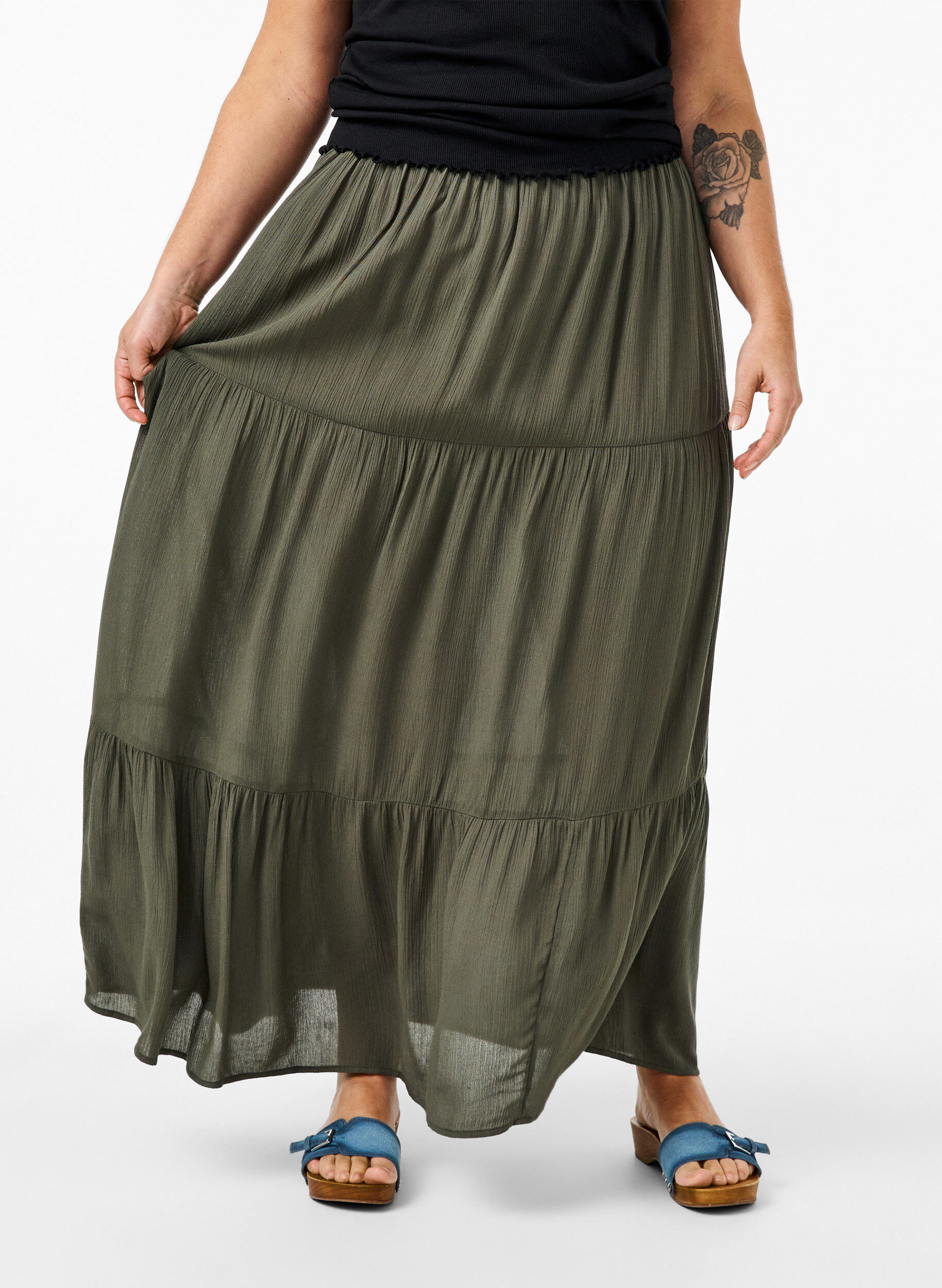 Zizzifashion Long skirt with elasticated waist, Green, Model image number 2