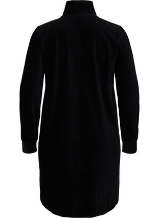 High neck velour dress with a zip, Black, Packshot image number 1
