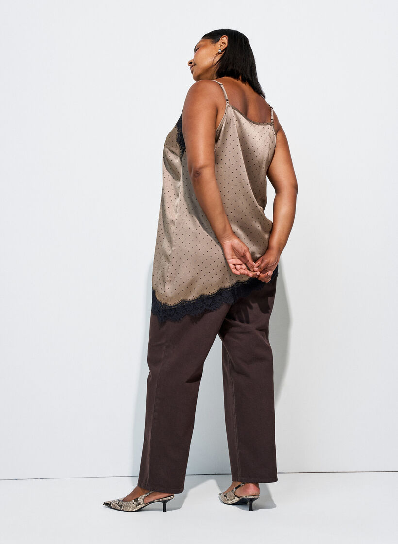 Strappy top with lace and an asymmetrical hem, Beige, Model image number 2