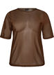 Mesh top with short sleeves and round neck, Brown, Packshot image number 0