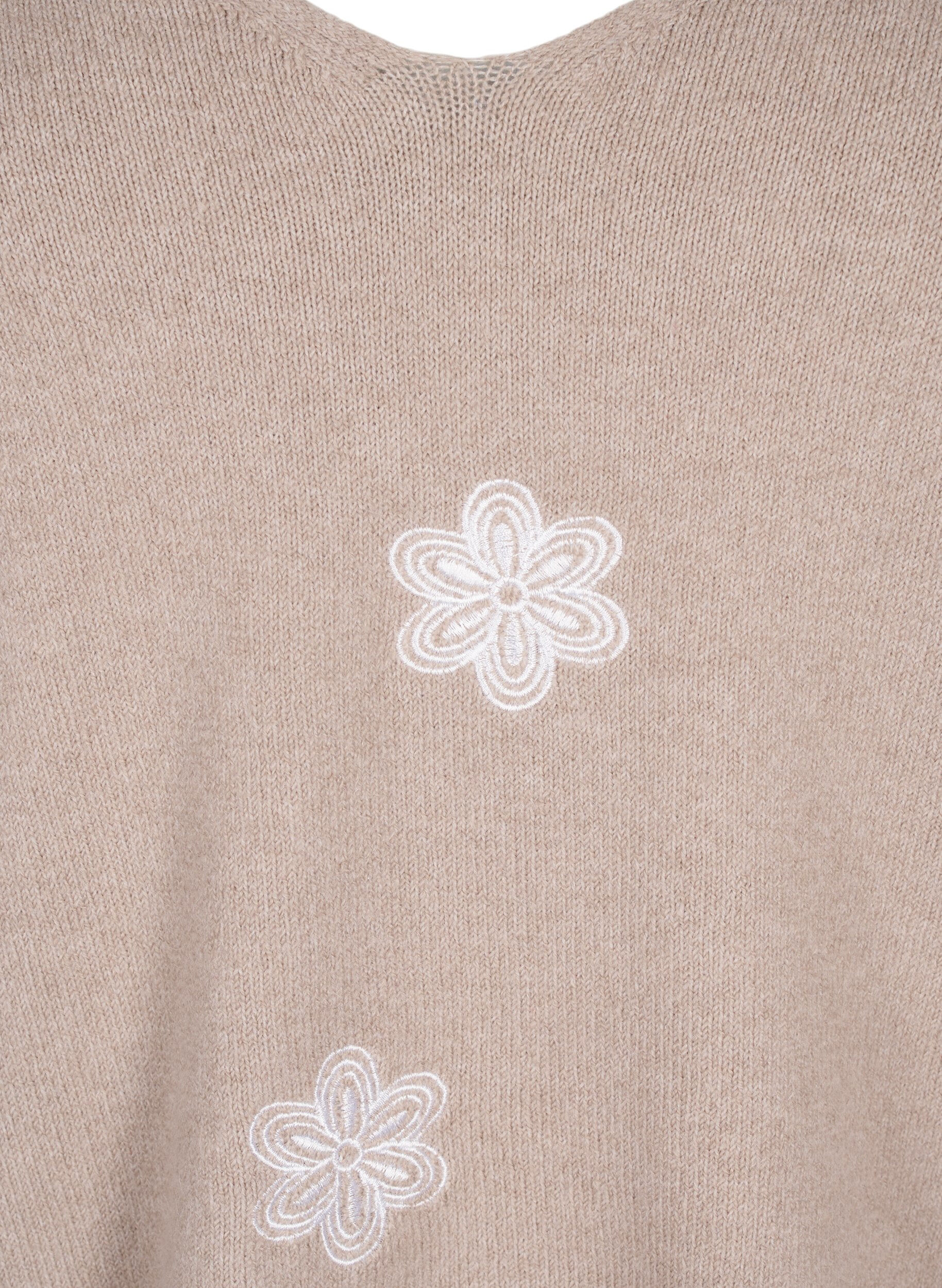 Zizzifashion Knitted blouse with embroidered flowers, Simply Taupe Mel., Packshot image number 2