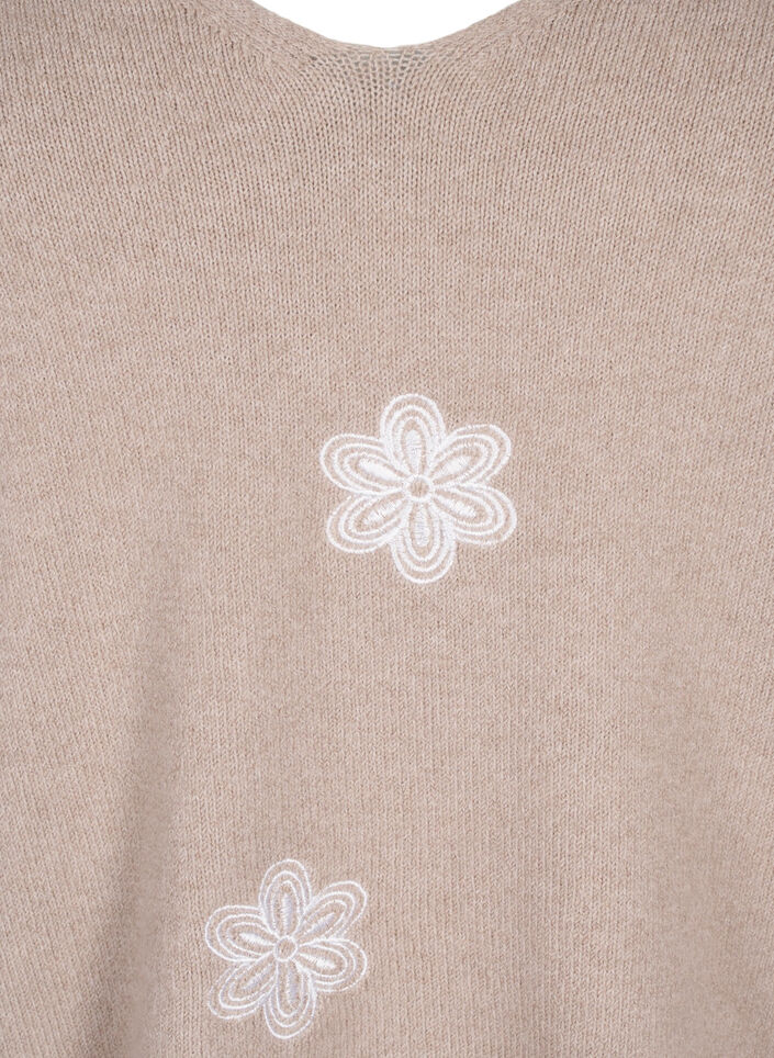 Knitted blouse with embroidered flowers, Simply Taupe Mel., Packshot image number 2