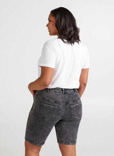 High waisted denim shorts, Grey Denim, Model image number 1