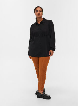 Plain, fringe trim shirt, Black, Model image number 3
