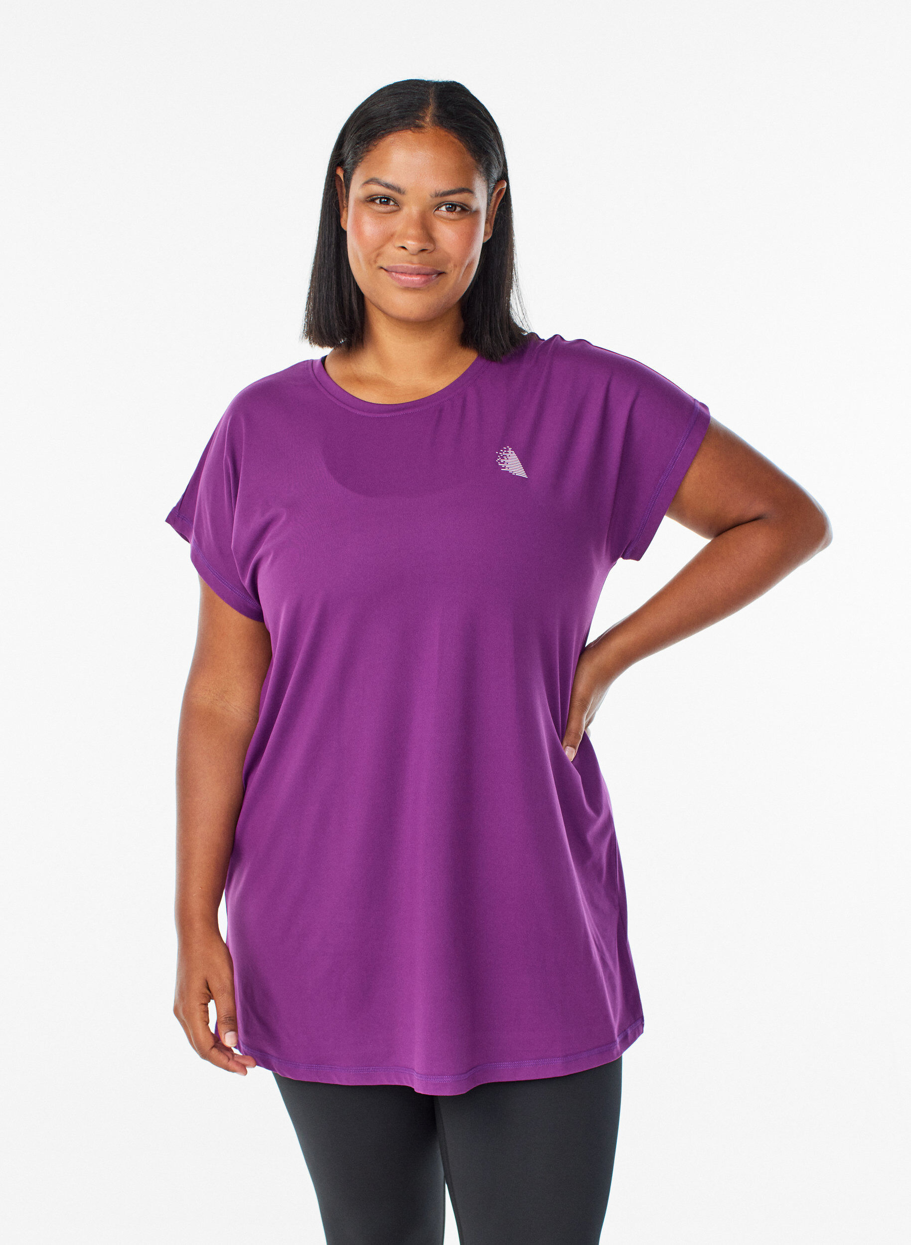 Long workout T-shirt, Purple, Model