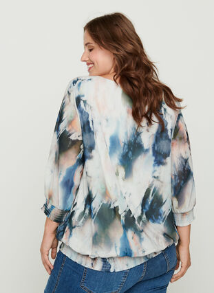 Printed smock blouse, Watercolor AOP, Model image number 1
