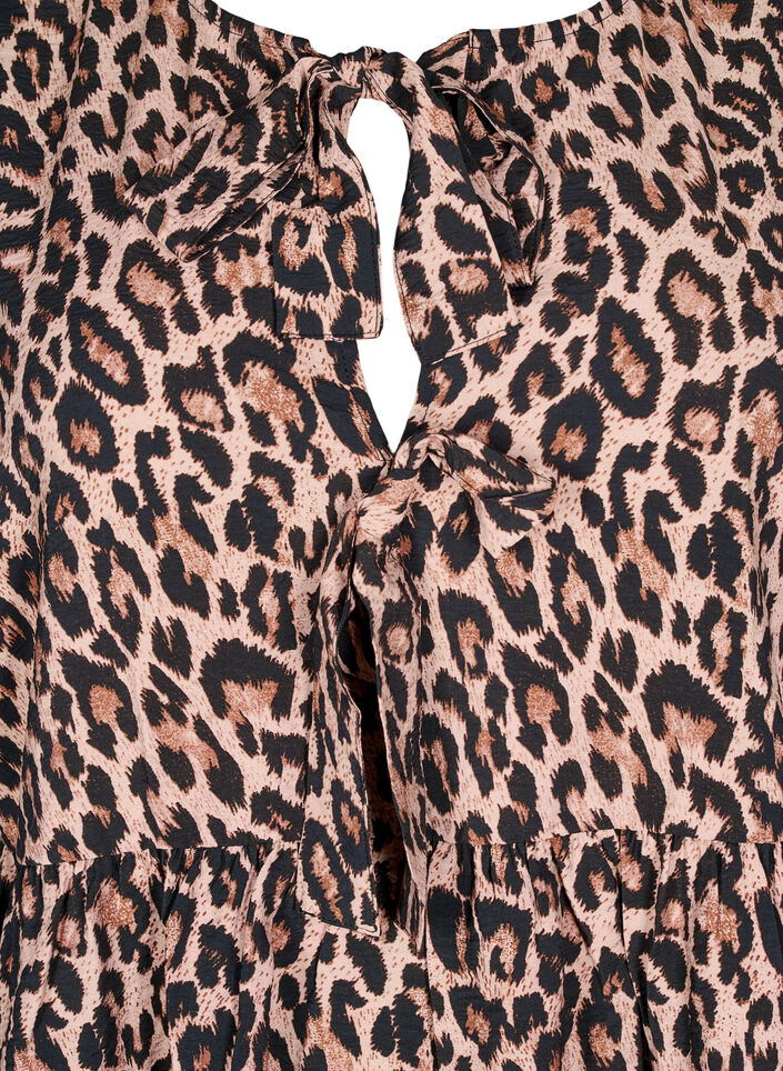 Peplum blouse with tie and leopard print, Brown, Packshot image number 2